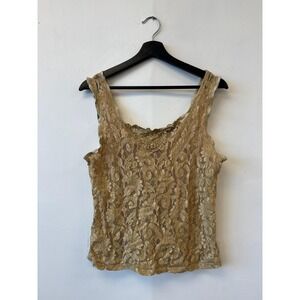 Vintage Cinema Etoile Shirt Womens Small Gold Lace Tank‎ Top Made USA Evening